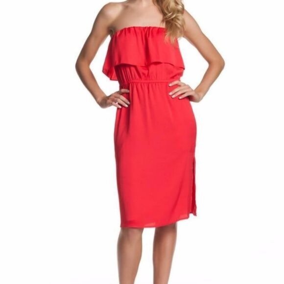 BCBGMAXAZRIA Malia Red Berry Off-Shoulder Dress M Crepe NWT $158 Island Vacay - Picture 1 of 13